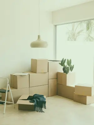 packing boxes are placed in a room